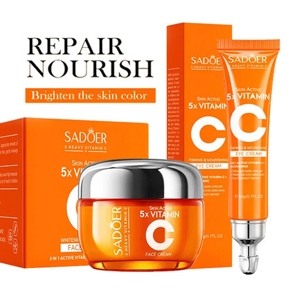 SADOER Vitamin C Hautpflege-Sets: Aufhellende Gesichtscreme, Anti-Falten-Feuchtigkeitscreme, Anti-Augenringe-Augencreme, Hautpflege-Set