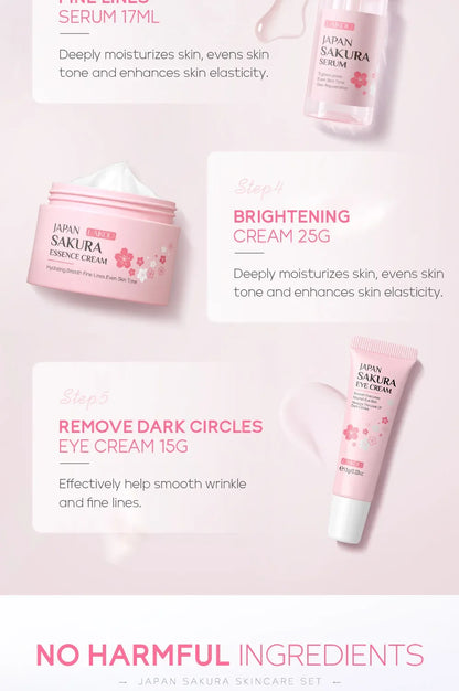 LAIKOU Sakura Kit Hautpflege-Sets – Feuchtigkeitsspendend, Fältchen reduzierend, Porenreinigend – 5-teilig – Geschenkidee zum Koreanischen Frauentag