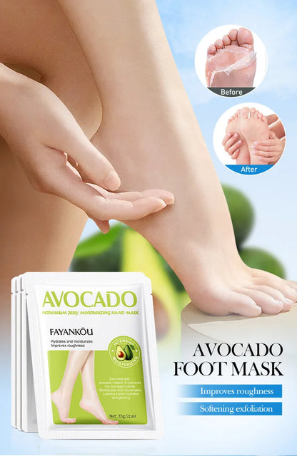 5 Paar Avocado-Peeling-Fußmasken für die Fußpflege – Entfernt abgestorbene Hautschüppchen – Feuchtigkeitsspendende Fußpeeling-Masken – Hautpflegeprodukte