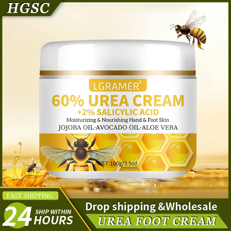 60%ige Urea-Hand- und Fußcreme repariert trockene, rissige Haut, peelt sanft, macht die Haut weich und spendet intensive Feuchtigkeit.