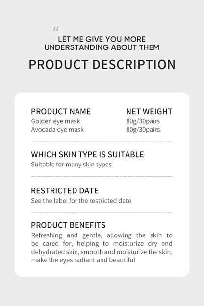 120 Stück Avocado Golden Collagen Augenmasken gegen Augenringe und Tränensäcke, feuchtigkeitsspendend, Anti-Falten-Augenpads, Hautpflegeprodukte