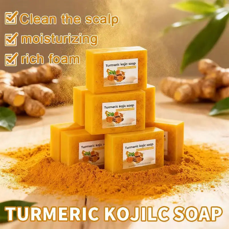 8 Stück Kurkuma-Zitronen-Koji-Säureseife, Weihnachtsgeschenkseife, Familienseife, 3-in-1-Effekt, sanfte Reinigung und Make-up-Entfernung