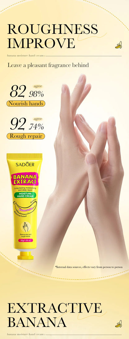 3/5 Stück SADOER Bananen-Handcreme – Anti-Trocknungs- und Risscreme – Feuchtigkeitsspendend, aufhellend, reparierend – für die Hautpflege der Hände