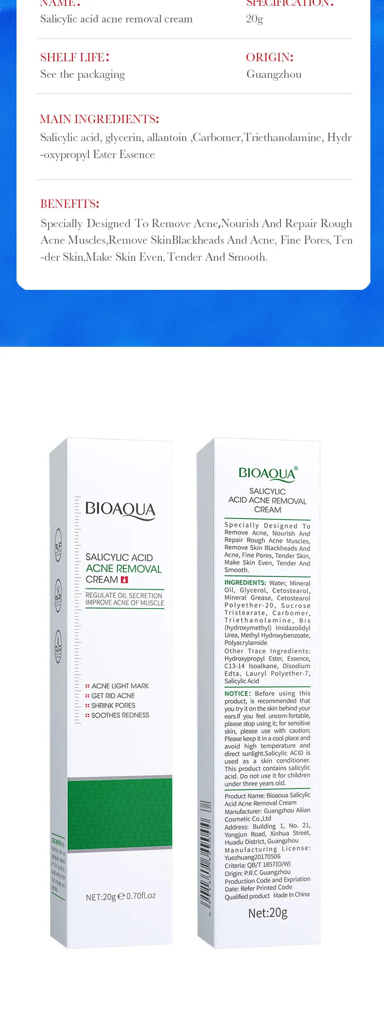 BIOAQUA Salicylsäure Gesichtscreme - Akne-Behandlung &amp; Mitesser-Entferner