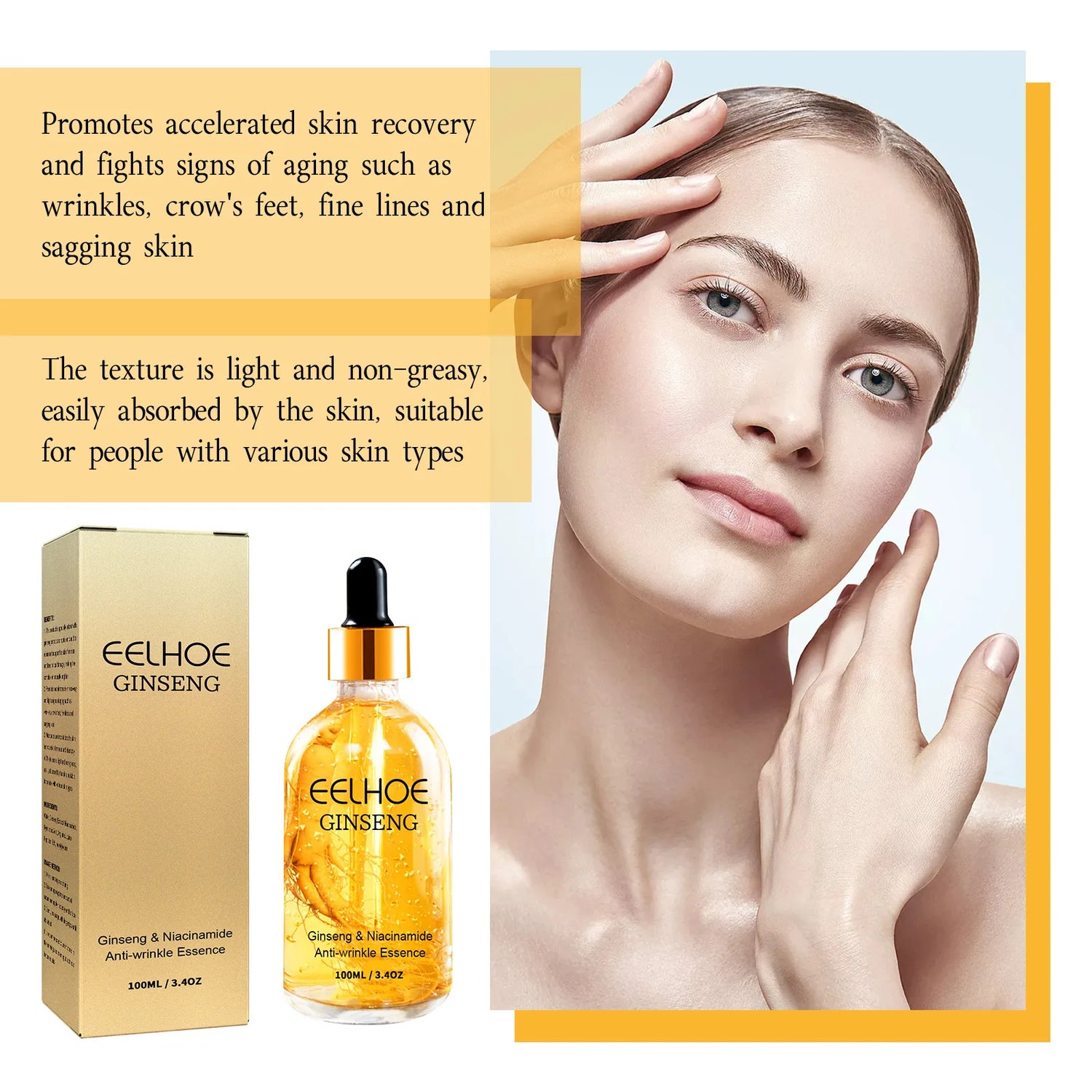 24-Karat-Gold-Ginseng-Serum, Anti-Falten-Wirkung, Straffung, Milderung feiner Linien, Aufhellung von Pigmentflecken, Hyaluronsäure, Nicotinamid, Gesichtsessenz