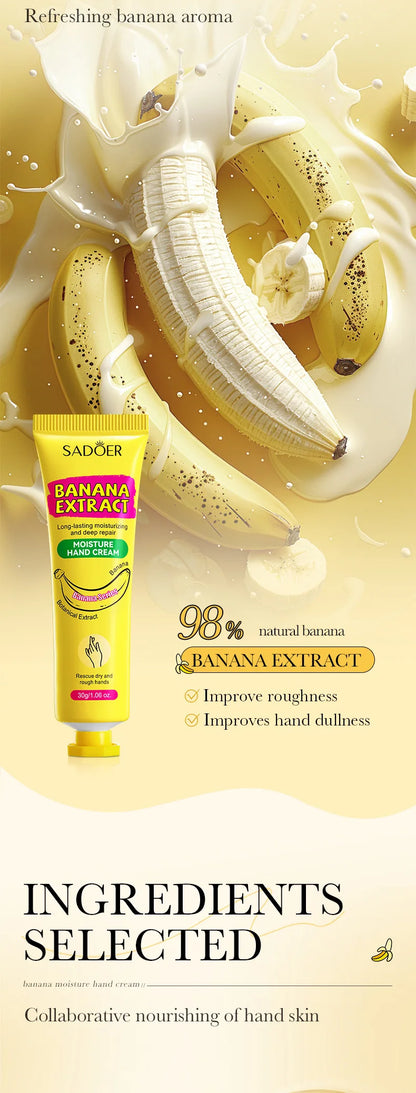 3/5 Stück SADOER Bananen-Handcreme – Anti-Trocknungs- und Risscreme – Feuchtigkeitsspendend, aufhellend, reparierend – für die Hautpflege der Hände