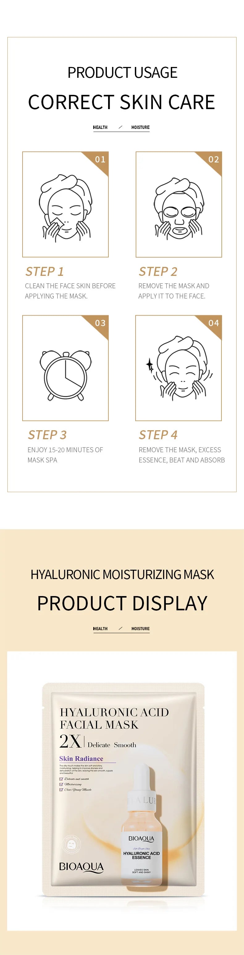 20 Stück BIOAQUA Centella Collagen Gesichtsmasken Feuchtigkeitsspendende, erfrischende Tuchmasken Hyaluronsäure-Gesichtsmaske Hautpflegeprodukte