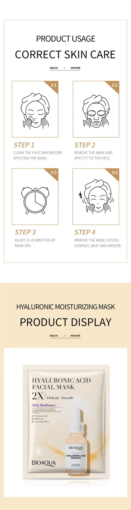 20 Stück BIOAQUA Centella Collagen Gesichtsmasken Feuchtigkeitsspendende, erfrischende Tuchmasken Hyaluronsäure-Gesichtsmaske Hautpflegeprodukte