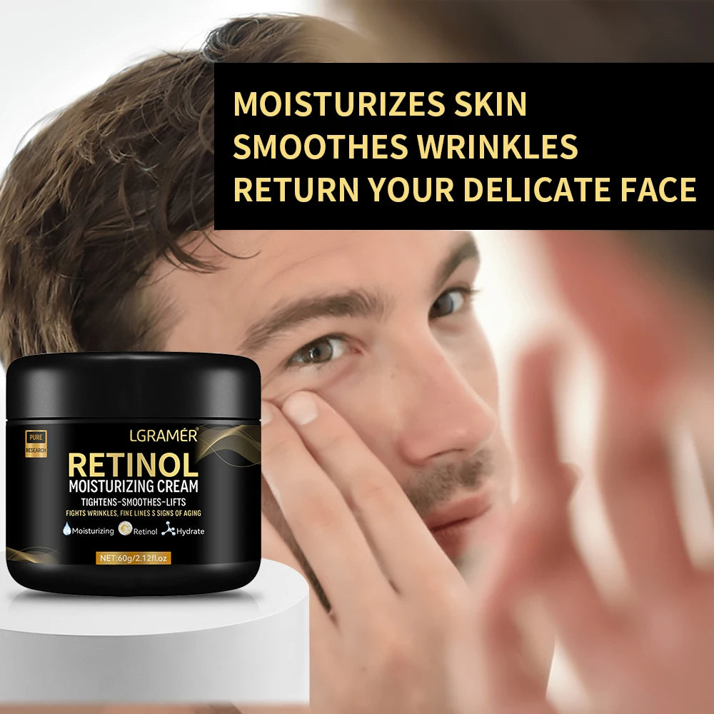 Retinol-Gesichtscreme für Männer – Feuchtigkeitsspendende Retinolcreme gegen Falten, Hautalterung, verfeinert die Poren, hellt die Haut auf und glättet sie.