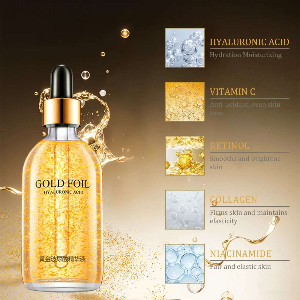 100 ml 24-Karat-Gold-Hyaluronsäure-Nicotinamid-Gesichtsserum – Anti-Aging-Gesichtsstraffung, Kollagen-Essenz, Hautpflege, Aufhellungsserum