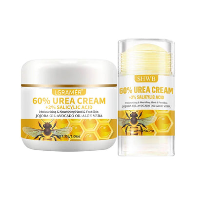 60%ige Urea-Hand- und Fußcreme repariert trockene, rissige Haut, peelt sanft, macht die Haut weich und spendet intensive Feuchtigkeit.
