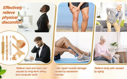 6-in-1-Massagegerät aus Holz zur Lymphdrainage, Anti-Cellulite und Faszienmassage für die Ganzkörper-Muskulaturentspannung