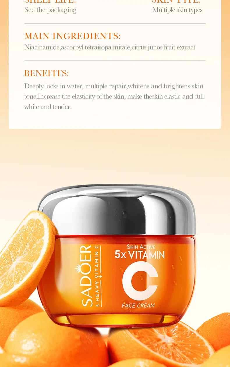 SADOER Vitamin C Hautpflege-Sets: Aufhellende Gesichtscreme, Anti-Falten-Feuchtigkeitscreme, Anti-Augenringe-Augencreme, Hautpflege-Set