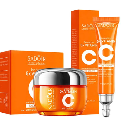 SADOER Vitamin C Hautpflege-Sets: Aufhellende Gesichtscreme, Anti-Falten-Feuchtigkeitscreme, Anti-Augenringe-Augencreme, Hautpflege-Set