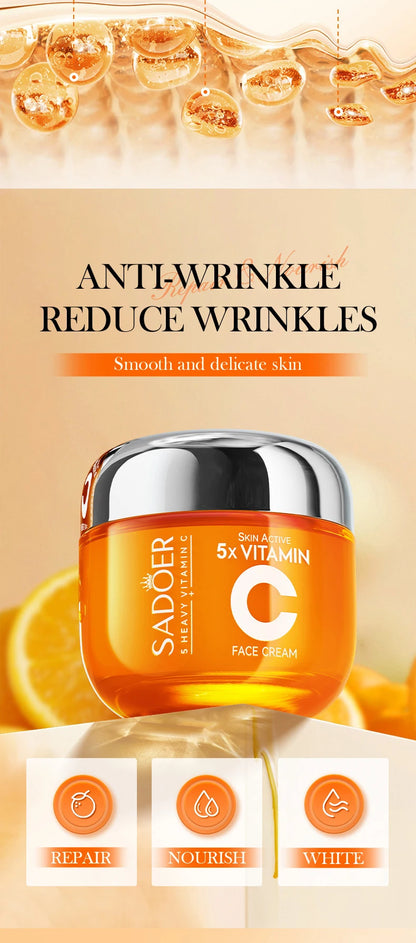 SADOER Vitamin C Gesichtscreme – Straffende, feuchtigkeitsspendende und aufhellende Gesichtscreme für schöne Haut