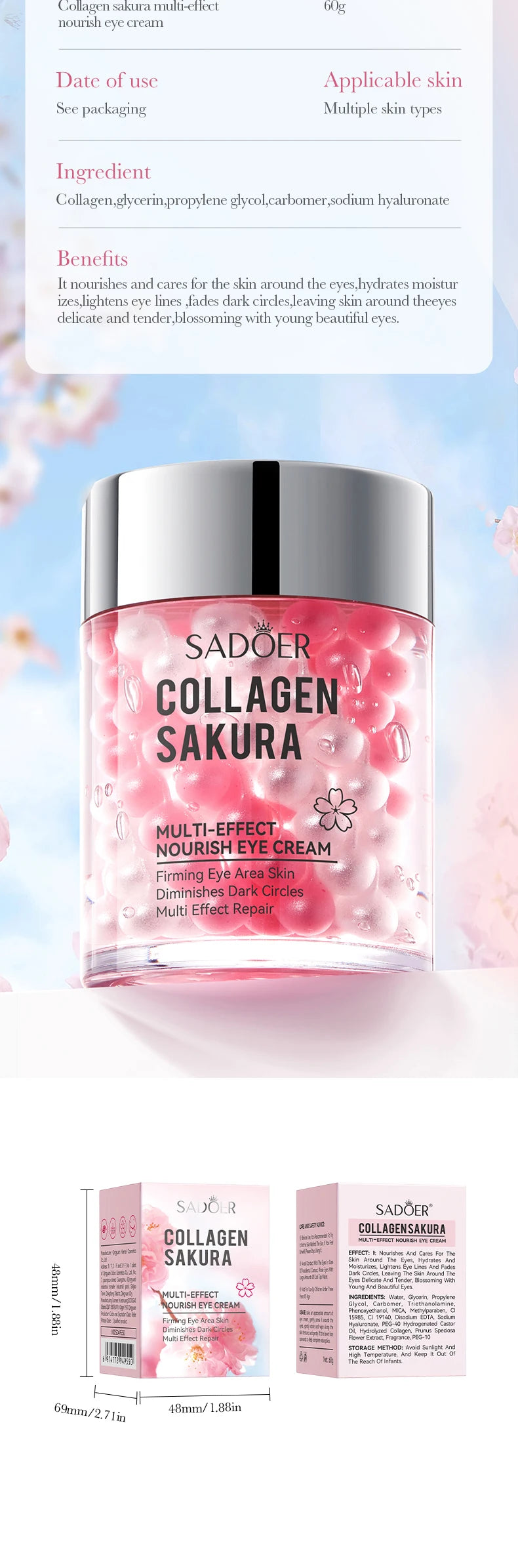SADOER Sakura Augencreme – Anti-Aging-Behandlung gegen Augenringe und Falten