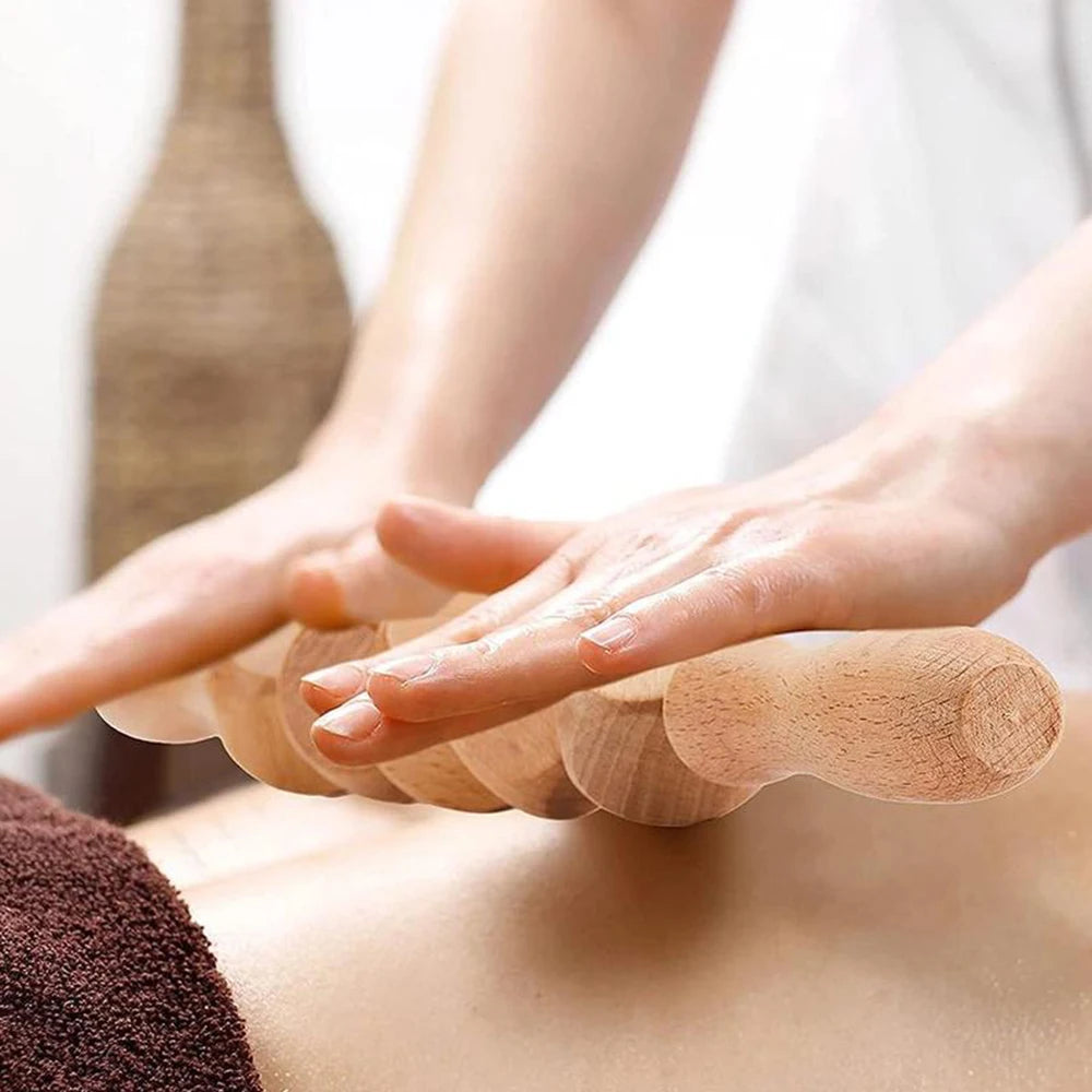 6-in-1-Massagegerät aus Holz zur Lymphdrainage, Anti-Cellulite und Faszienmassage für die Ganzkörper-Muskulaturentspannung