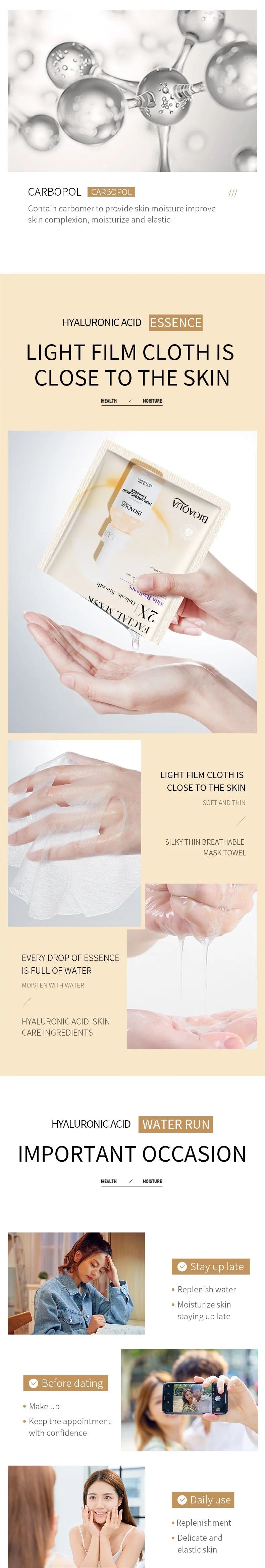 20 Stück BIOAQUA Centella Collagen Gesichtsmasken Feuchtigkeitsspendende, erfrischende Tuchmasken Hyaluronsäure-Gesichtsmaske Hautpflegeprodukte