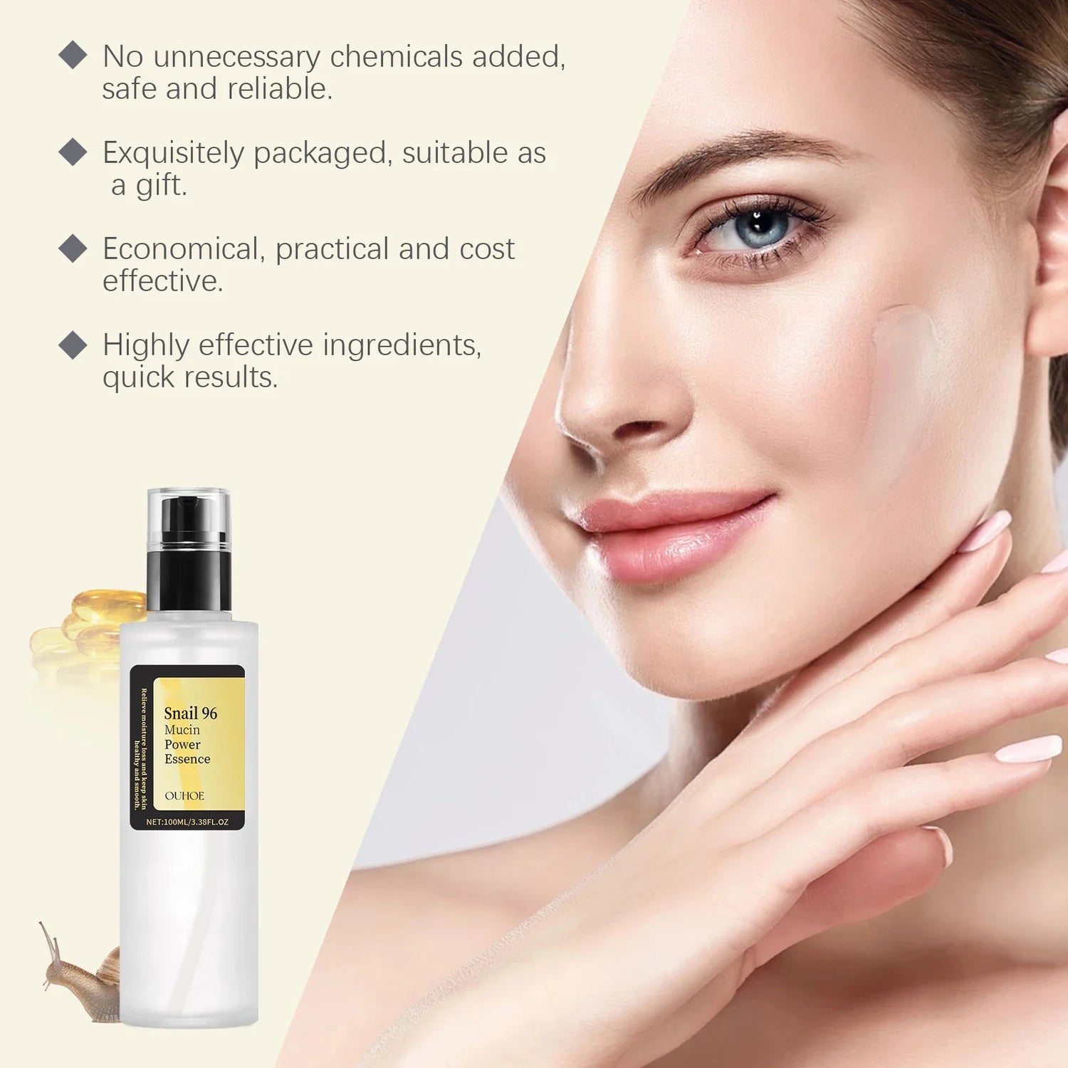Snail 96 Mucin Power Essence – Mildert feine Linien – Feuchtigkeitsspendend, straffend, festigend, glättend, nährend, aufhellend – Hautpflege