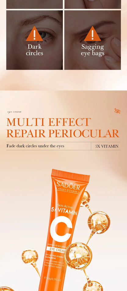 SADOER Vitamin C Hautpflege-Sets: Aufhellende Gesichtscreme, Anti-Falten-Feuchtigkeitscreme, Anti-Augenringe-Augencreme, Hautpflege-Set