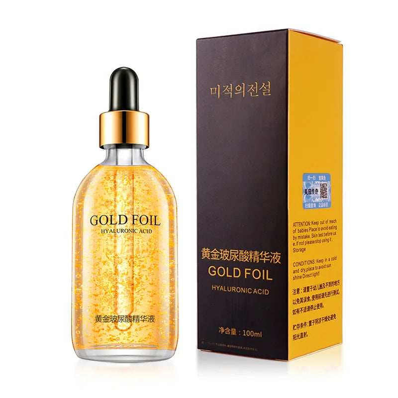 100 ml 24-Karat-Goldfolien-Essenz Feuchtigkeitsspendendes Gesichtsserum für geschmeidige Haut Gesichtsessenz für Dropshipping