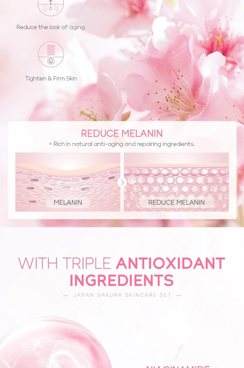 LAIKOU Sakura Kit Hautpflege-Sets – Feuchtigkeitsspendend, Fältchen reduzierend, Porenreinigend – 5-teilig – Geschenkidee zum Koreanischen Frauentag