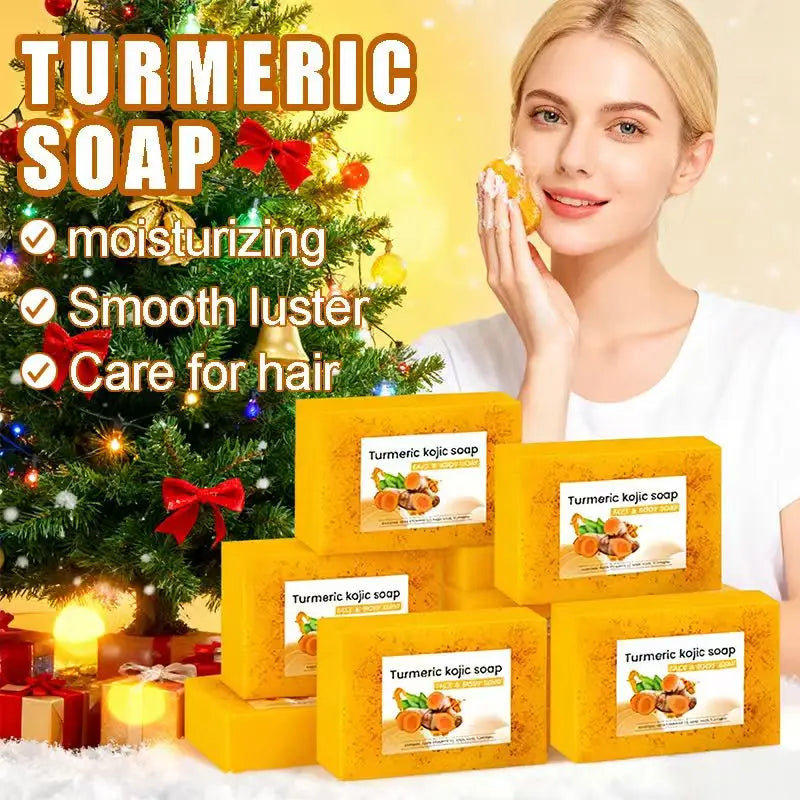 8 Stück Kurkuma-Zitronen-Koji-Säureseife, Weihnachtsgeschenkseife, Familienseife, 3-in-1-Effekt, sanfte Reinigung und Make-up-Entfernung