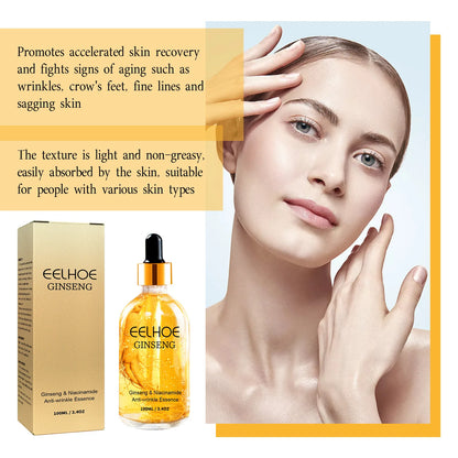 24-Karat-Gold-Ginseng-Serum, Anti-Falten-Wirkung, Straffung, Milderung feiner Linien, Aufhellung von Pigmentflecken, Hyaluronsäure, Nicotinamid, Gesichtsessenz