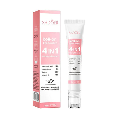 SADOER 4in1 Roll-on Feuchtigkeitsspendende Augencreme gegen Augenringe und Tränensäcke, straffendes Feuchtigkeitsserum für schöne Augen