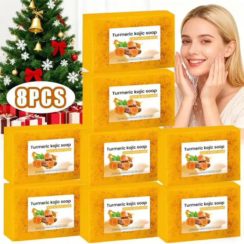 8 Stück Kurkuma-Zitronen-Koji-Säureseife, Weihnachtsgeschenkseife, Familienseife, 3-in-1-Effekt, sanfte Reinigung und Make-up-Entfernung