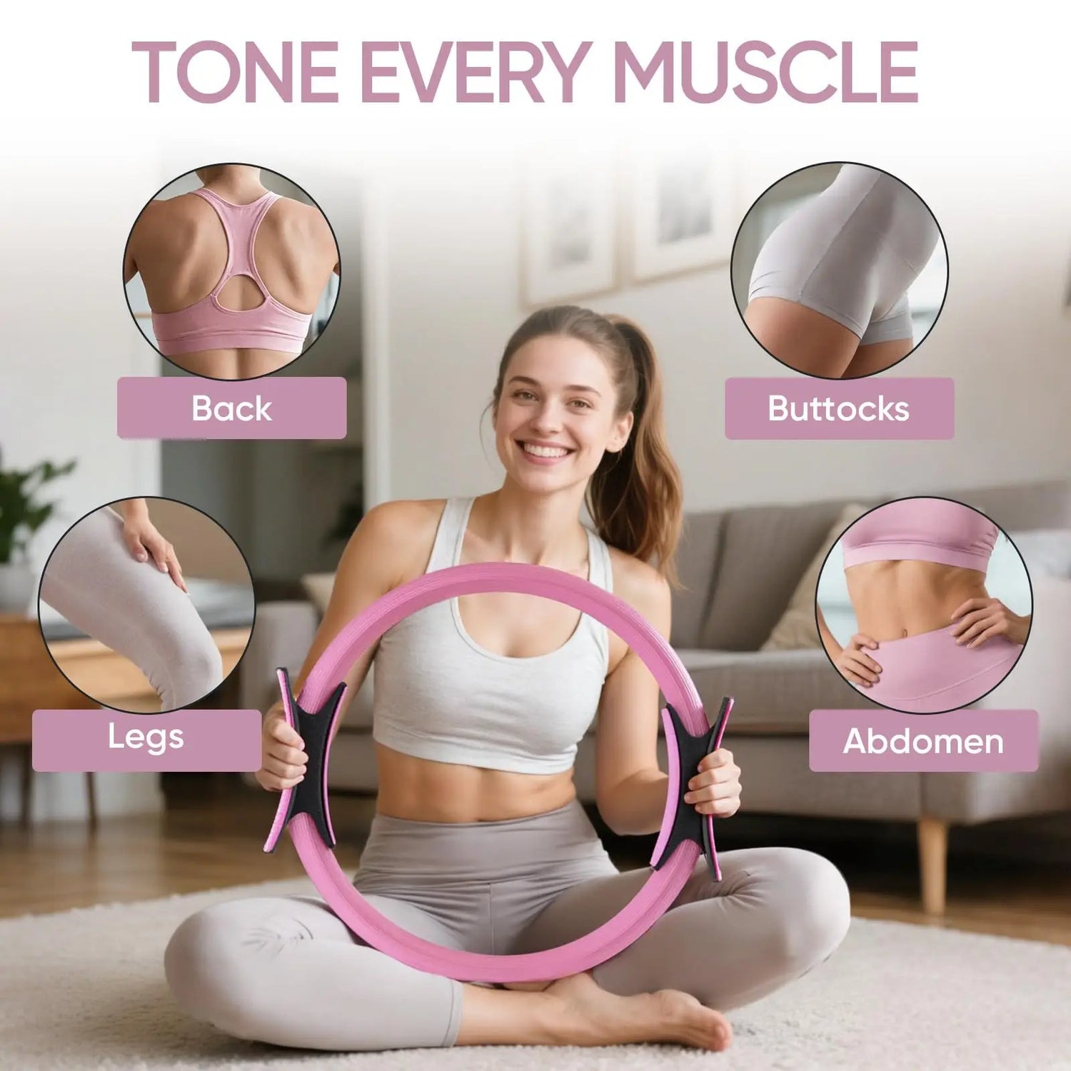 12-teiliges Yoga-Kreis-Fitnessset, einfarbiges PP, Dehnungs- und Core-Trainingsgeräte, Fitnessgeräte für Muskelaufbau und Flexibilität