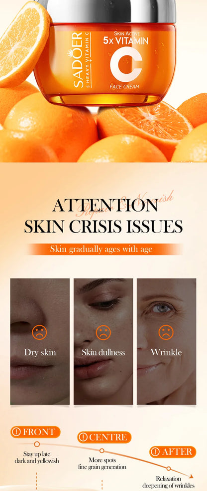 SADOER Vitamin C Hautpflege-Sets: Aufhellende Gesichtscreme, Anti-Falten-Feuchtigkeitscreme, Anti-Augenringe-Augencreme, Hautpflege-Set